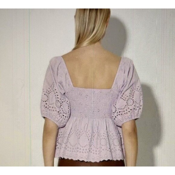 Walter Baker Novalee Top Lavender Eyelet Square Neck Short Puff Sleeve - Picture 2 of 16